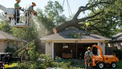 Cherry Hill, NJ tree service crew removing storm-damaged tree for emergency cleanup