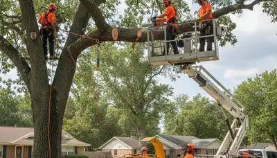 Cherry Hill, NJ emergency tree service crew removing storm-damaged tree safely