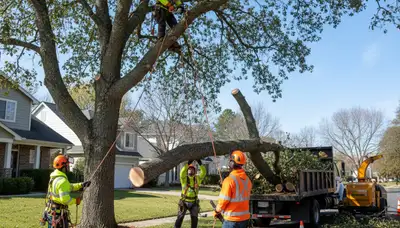 Cherry Hill, NJ tree removal crew safely removing a damaged tree with professional equipment