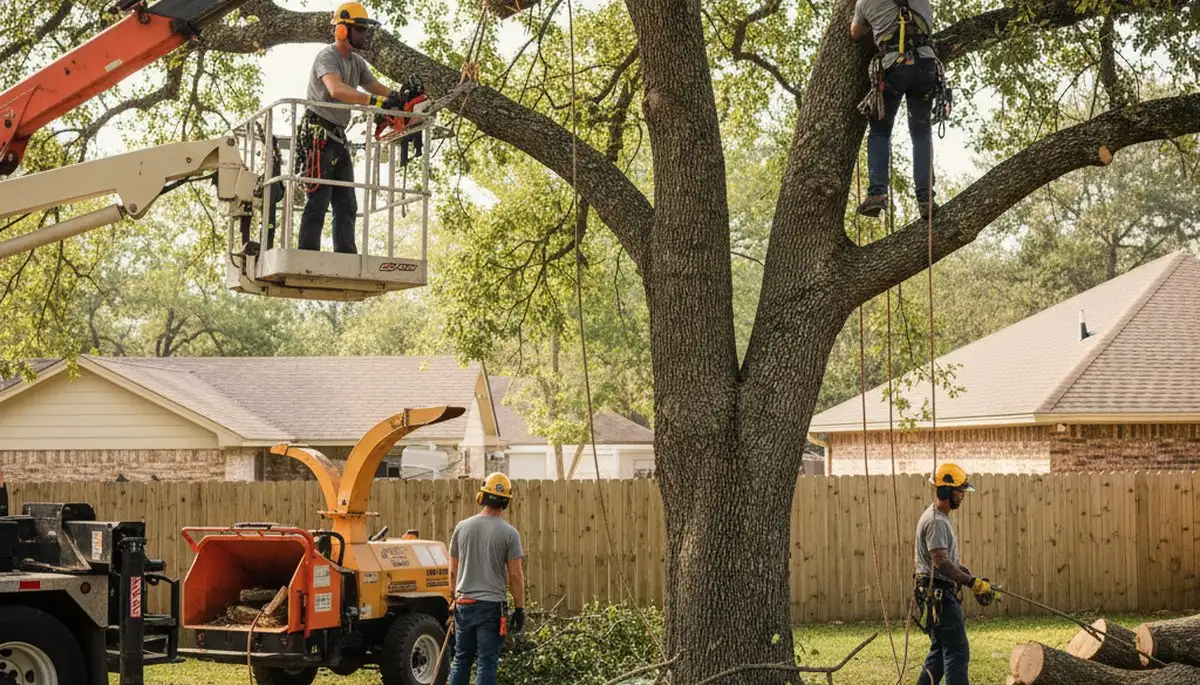 Tree removal crew in Cherry Hill, NJ safely removing a damaged tree