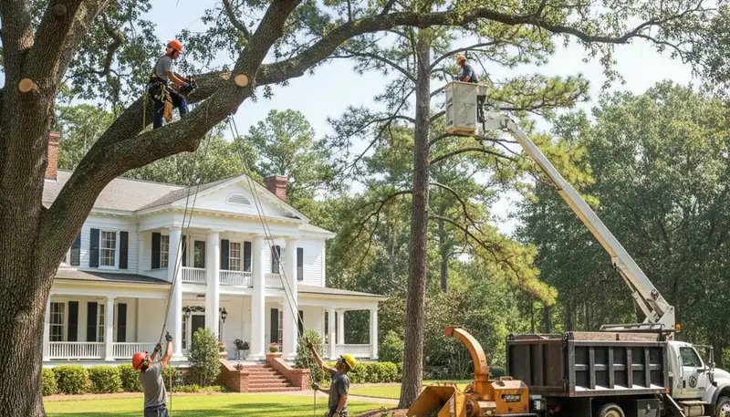 Tree service crew in Cherry Hill, NJ trimming and removing trees for safe, professional property care