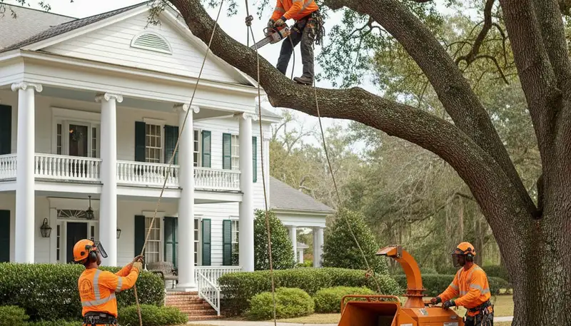 Tree service crew in Cherry Hill, NJ handling tree trimming and removal for a local property