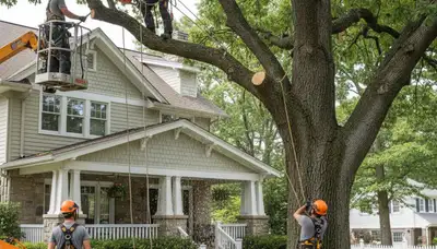 Tree service crew in Cherry Hill, NJ handling professional tree trimming and removal work