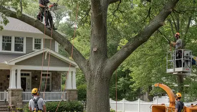 Tree service crew in Cherry Hill, NJ removing and pruning trees for safe, professional property care