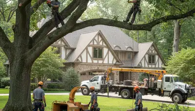 Tree service crew in Cherry Hill, NJ performing professional tree removal and pruning work