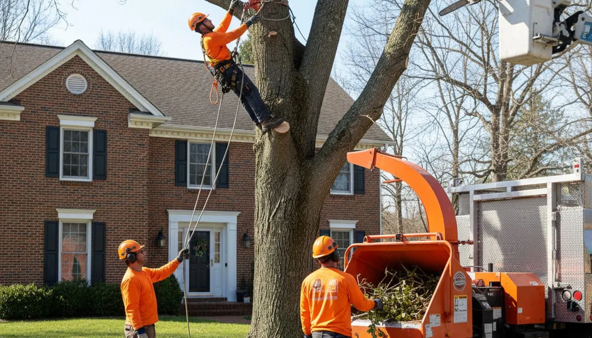 Tree service crew in Cherry Hill, NJ providing professional tree care for a local property