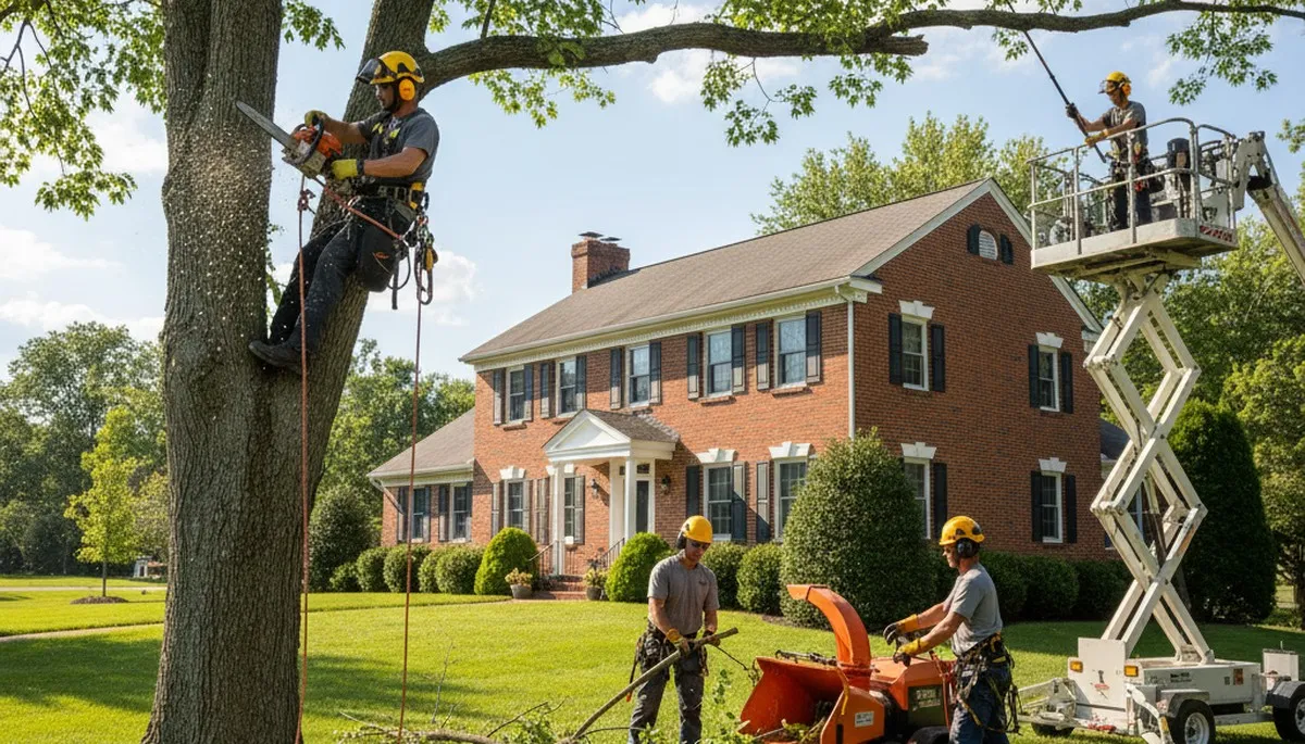 Tree service crew in Cherry Hill, NJ performing professional tree trimming and removal work