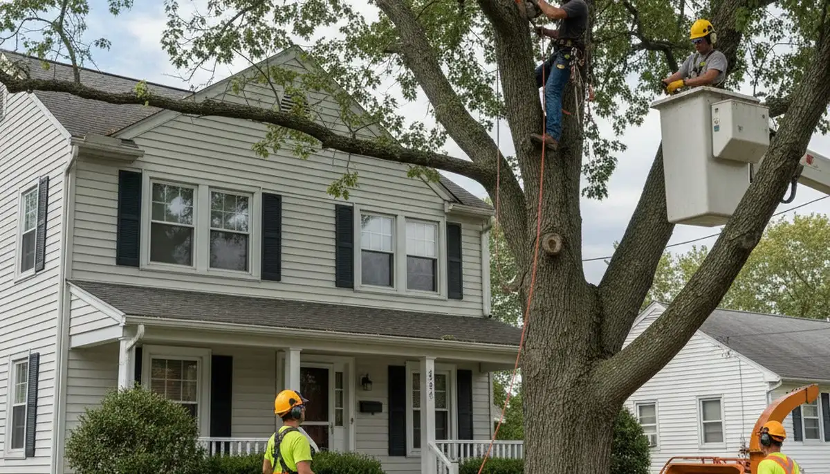 Tree service crew in Cherry Hill, NJ trimming and removing trees for safe, professional property care