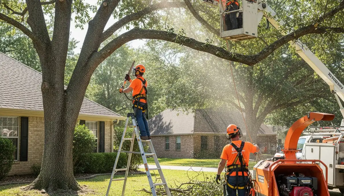 Tree service crew trimming trees in Cherry Hill, NJ for safer, healthier property maintenance